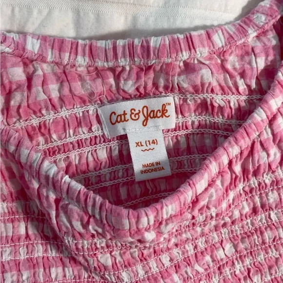 Girl’s Cat & Jack Pink and White Gingham Smocked Blouse - Picture 3 of 4